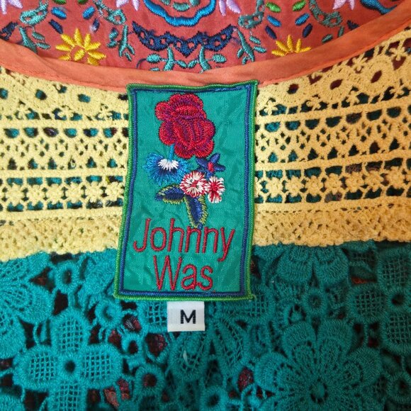 Johnny Was Womens 100% Silk Sleeveless Boho Mini Dress Crochet Back Festival M - Picture 6 of 12